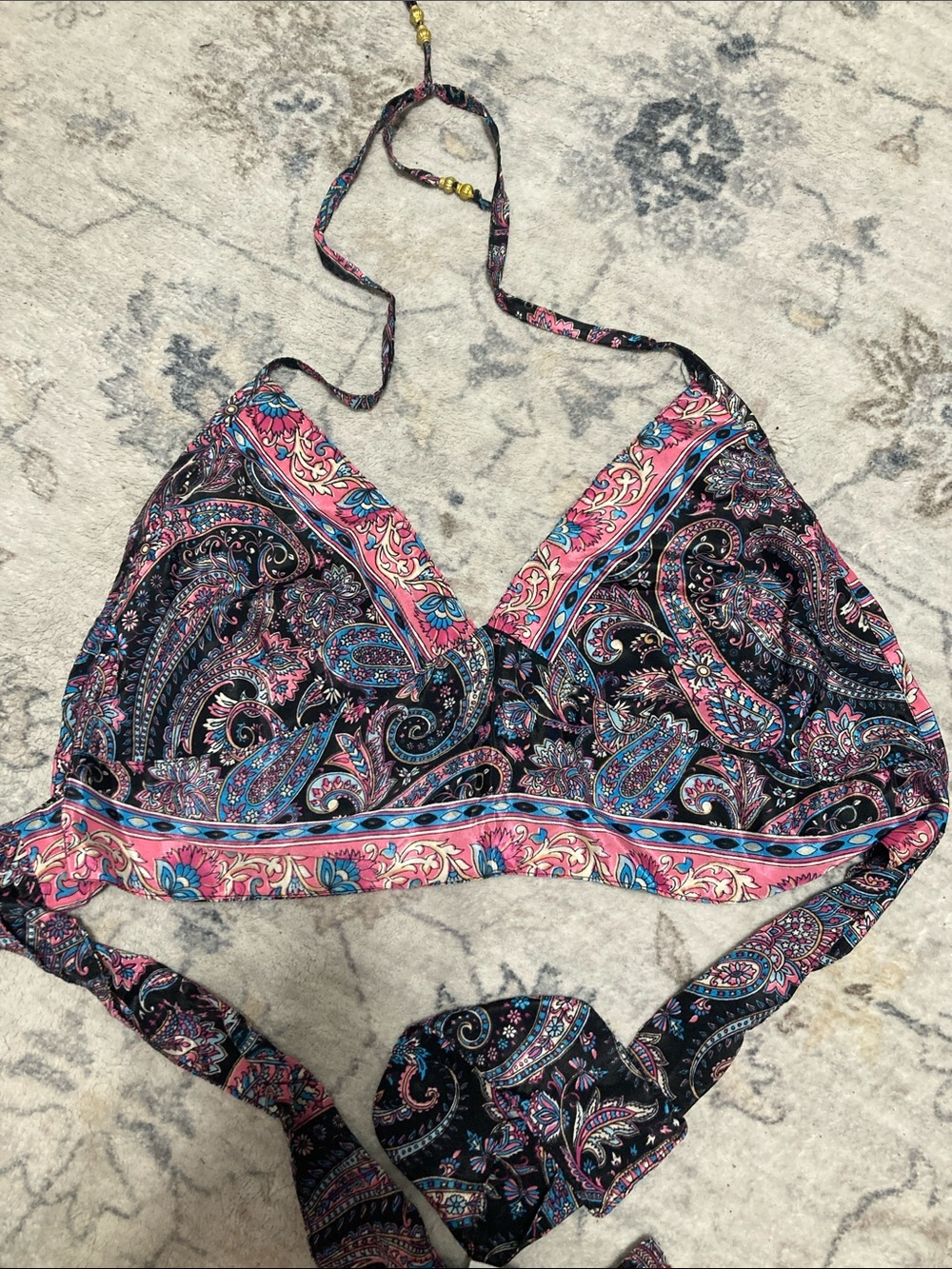 Women’s Paisley Halter Bralette - Pink & Black